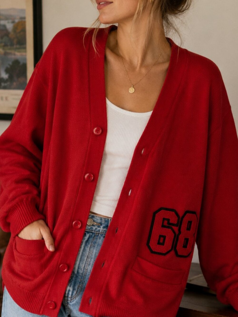 Vintage Whiting Los Angeles Red Wool Letterman Cardigan Sweater